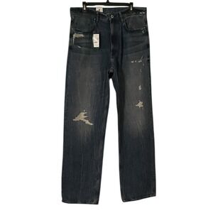 G-Star Raw Men's Blue Destroyed Sapa Denim Loose Fit Straight Jeans Size 33x34